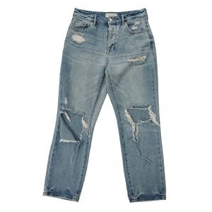 PacSun Mom Jean Womens 26 Blue Distressed Button Fly Denim 100% Cotton Casual